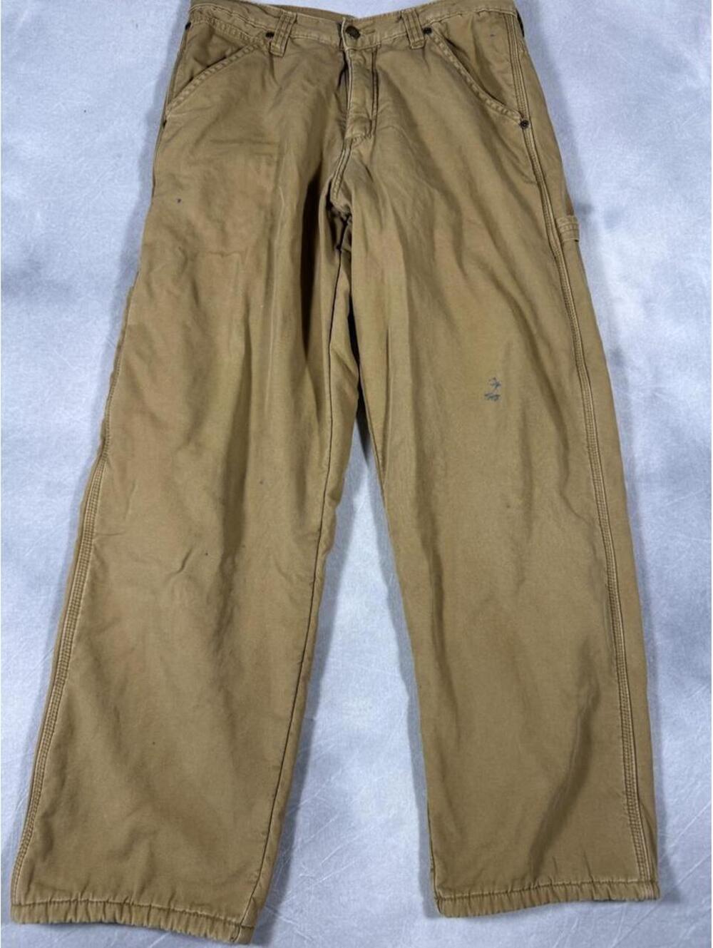Wrangler Fleece Lined Carpenter Work Pants Brown Distressed 30x30
